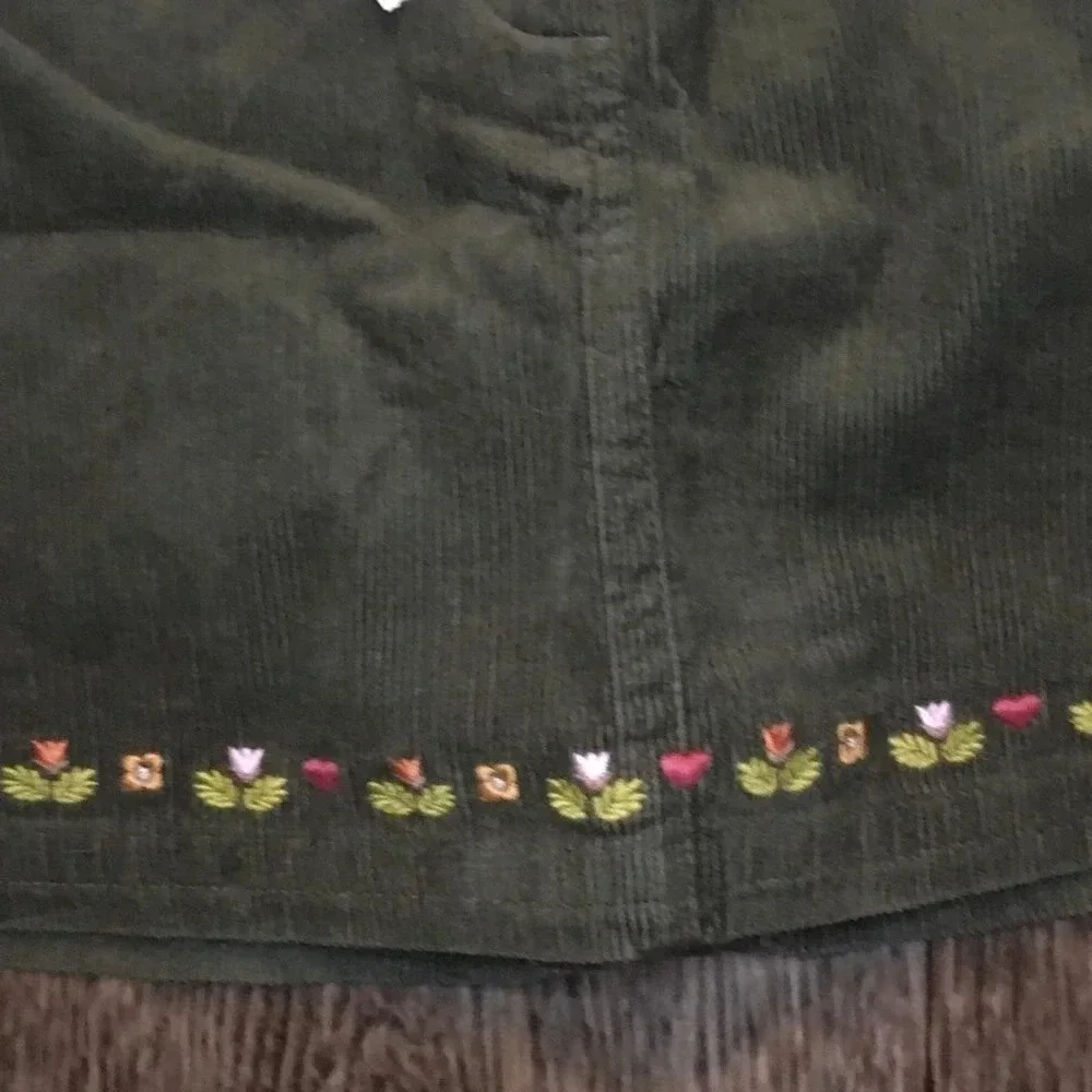 Gymboree Dark Green Corduroy Floral Embroidered Skort Girl’s Size 6 NWT